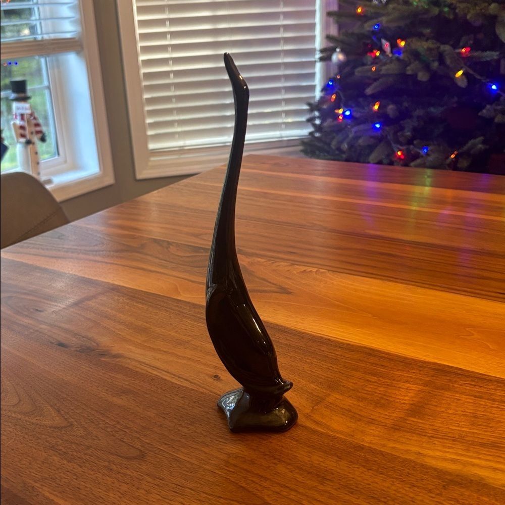 Black Crane Long Neck Bird Ceramic Pottery Art Statue Marked Japan 10.25” - Picture 3 of 8